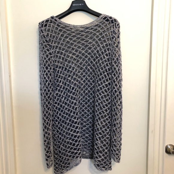 Blue Metallic Stretch Knit Tunic Top - Picture 3 of 11